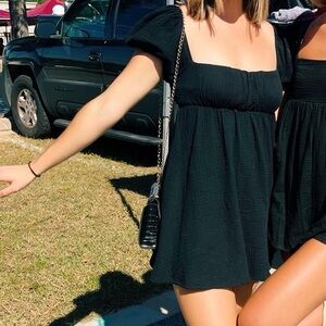 Princess Polly Black Puff Sleeve Mini Dress